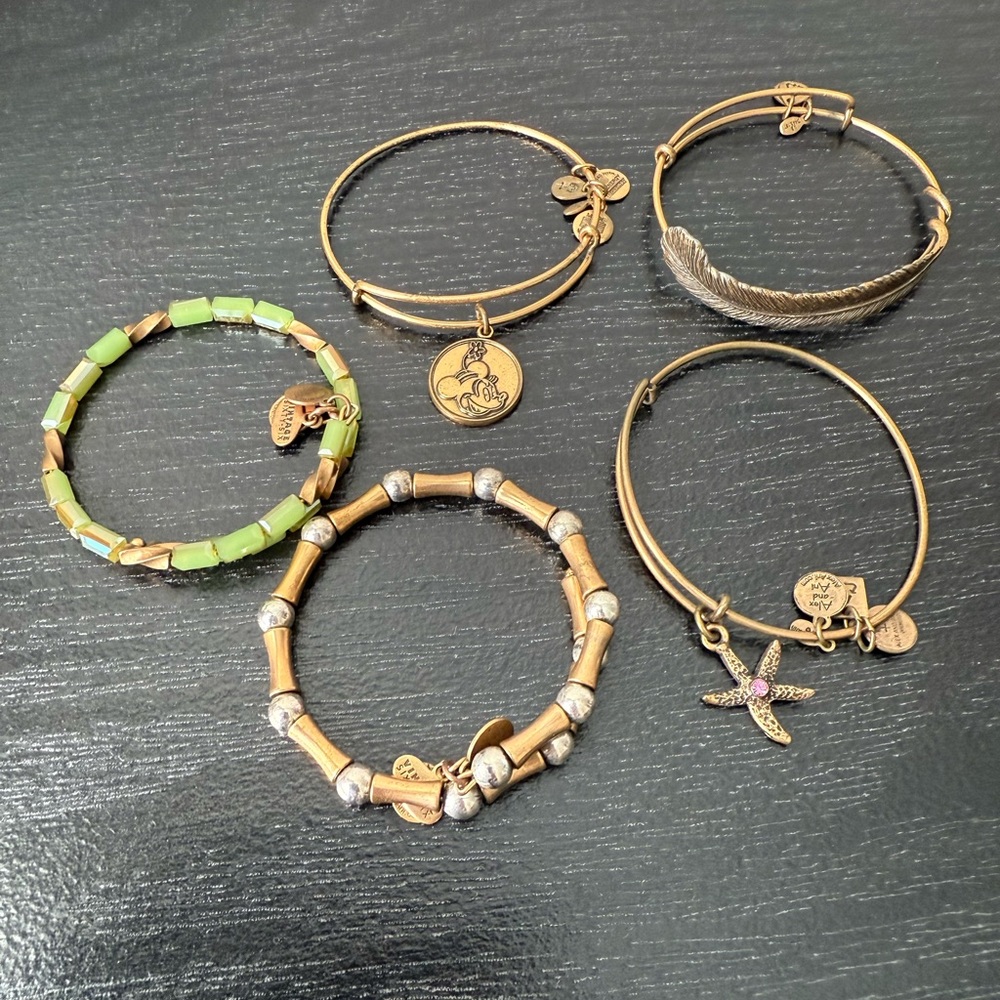 Alex and Ani Gold and Green Women's Bracelet Set